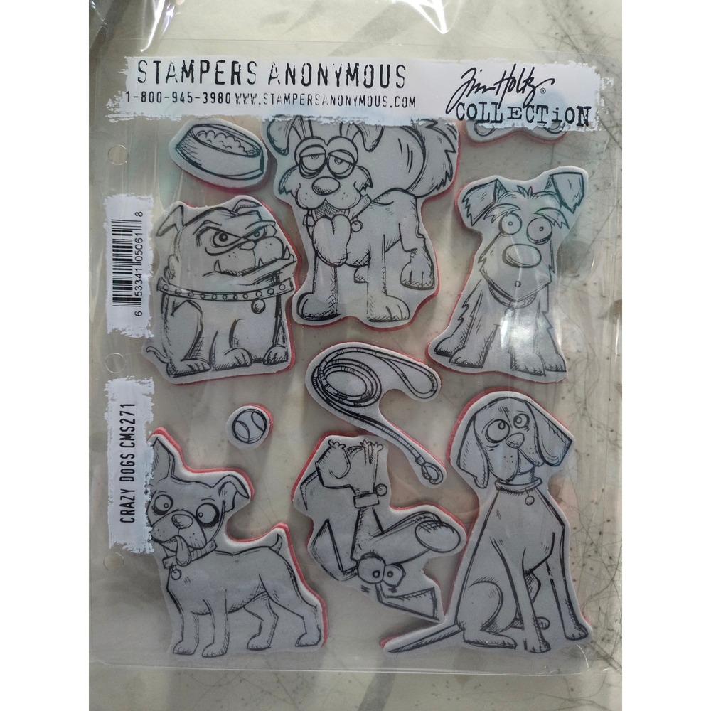 Tim Holtz Stampers Anonymous Crazy Dogs CMS271 Cling Rubber Stamp Set Complete